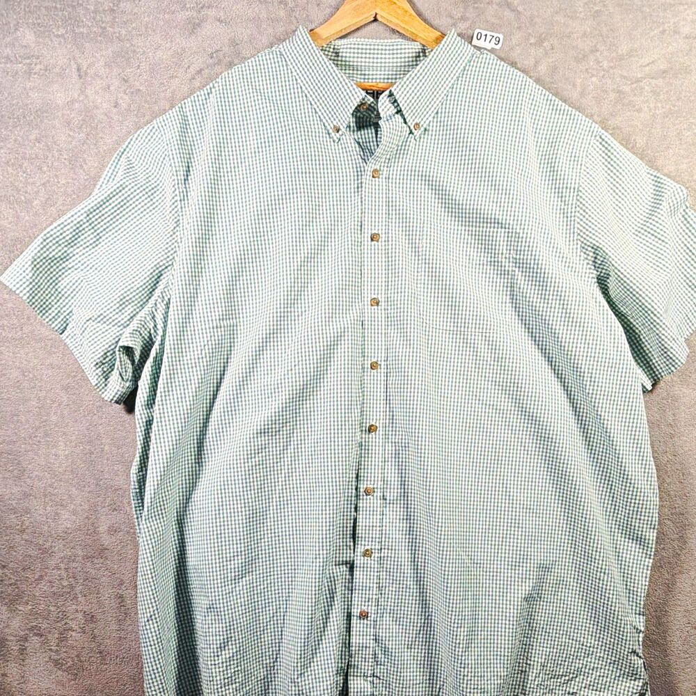HB Men’s Green/White Gingham Short Sleeve Button-Down Shirt Pockets 4XLT